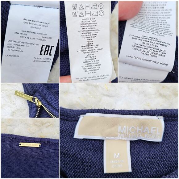 Side Zip Sweater Michael Kors MMK Blue Size Medium Hi Low Round Hem Knit Top M - Picture 1 of 9